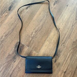 Coach Black Pebbled Leather Crossbody Wallet